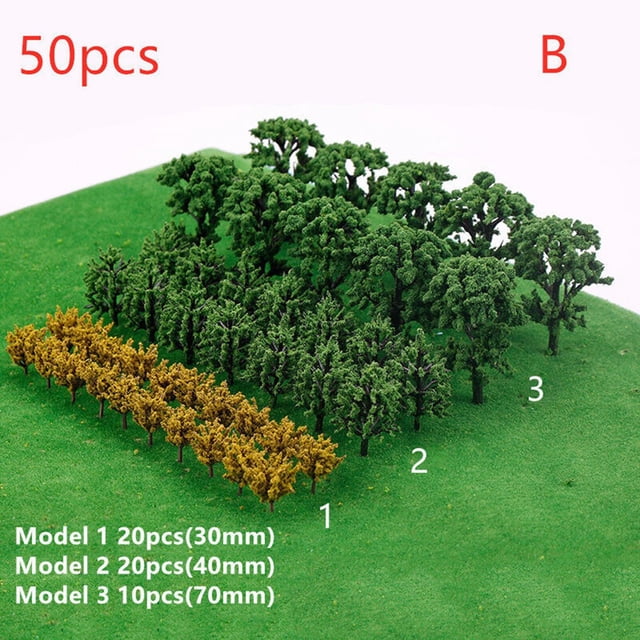 Bgsha Mini Model Trees Mixed Miniature Trees Model Train Scenery Trees Model Railroad Scenery Diorama Supplies for DIY Scenery Landscape 50PCS