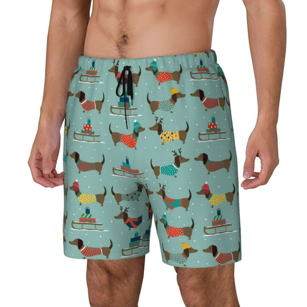 Balery Dachshund Dog Puppy Bañador para hombre, shorts de playa de secado rápido con entrepierna y forro de compresión-Medium