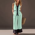 thumbnail image 4 of Cutuoiiu Women's Cotton Linen Two-Piece Set Sleeveless V-Neck Vest Top and Wide Leg Pants with Pockets Gift, 4 of 9
