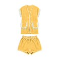 thumbnail image 5 of Likimi 2 Piece Sets For Women With Tassels Shorts Sleeve V Neck Solid Color Pocket Top With High Waist Shorts Summer Breathable Soft Outfit Set Yellow Size L, 5 of 5