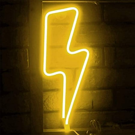 

GRNSHTS USB/Battery Powered Lightning Shaped Neon Sign Lamp Decorative Night Light Wall Decor for Wall Bedroom Birthday Party Valentine s Day Game Room Wedding Decoration (Yellow)