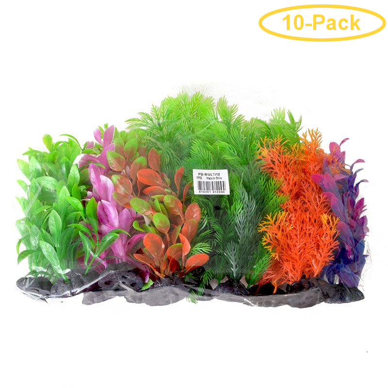 Aquatop Plastic Aquarium Plants Power Pack Assorted Colors 12 Pack
