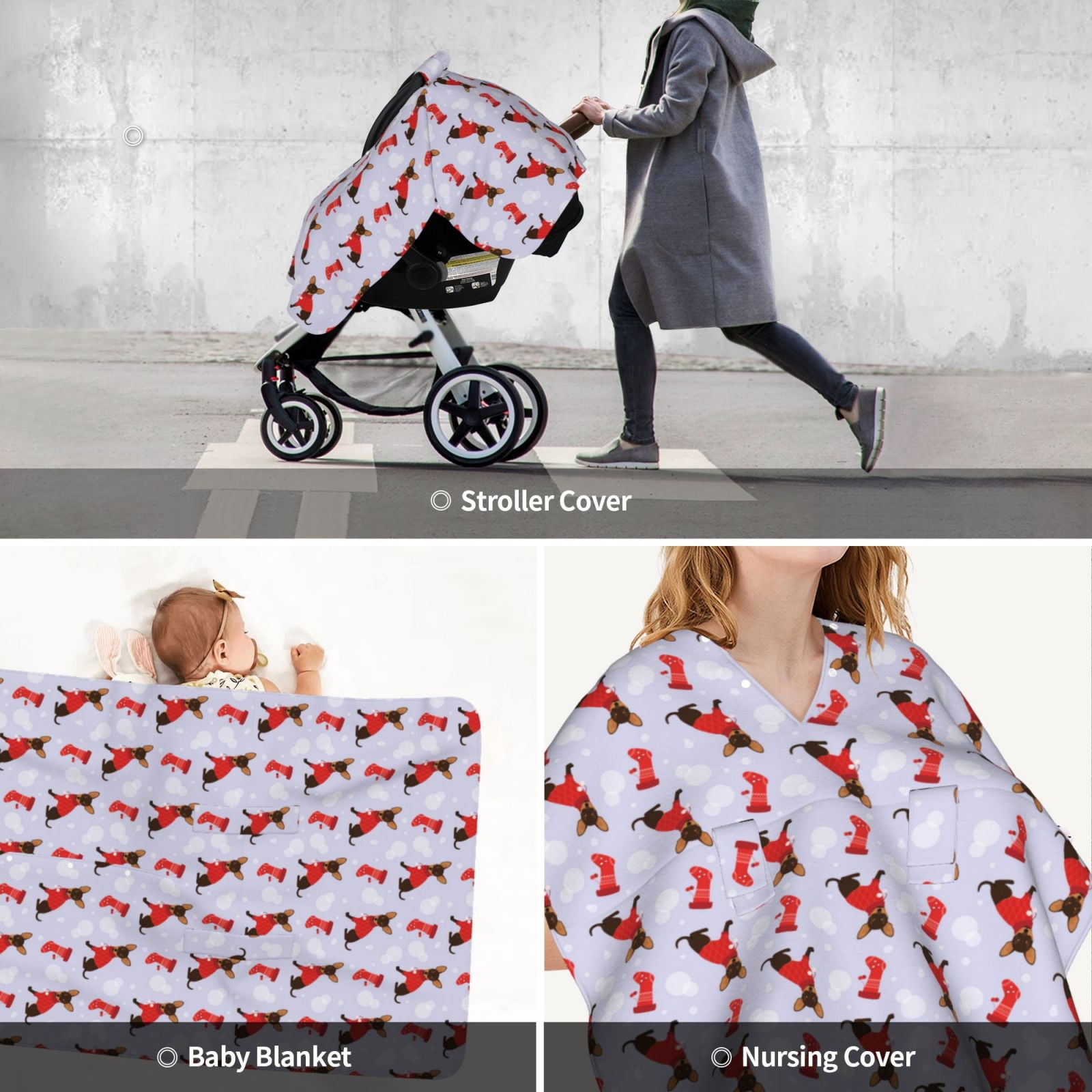 Car Seat Cover Baby - Cute Christmas sock Dog Breathable Infant Car Seat Cover for Baby Carseat, Lightweight Comfort Baby Essentials Must Haves Newborn Stuff for Girl Boy