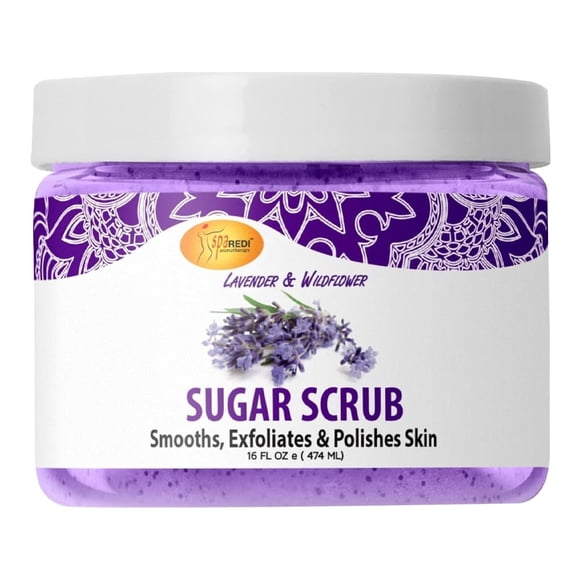 SPA REDI Sugar Scrub - Lavanda y flores silvestres - 16 Oz - Exfoliante hidratante y nutritivo brillo polaco piel suave y fresca - Exfoliante corporal