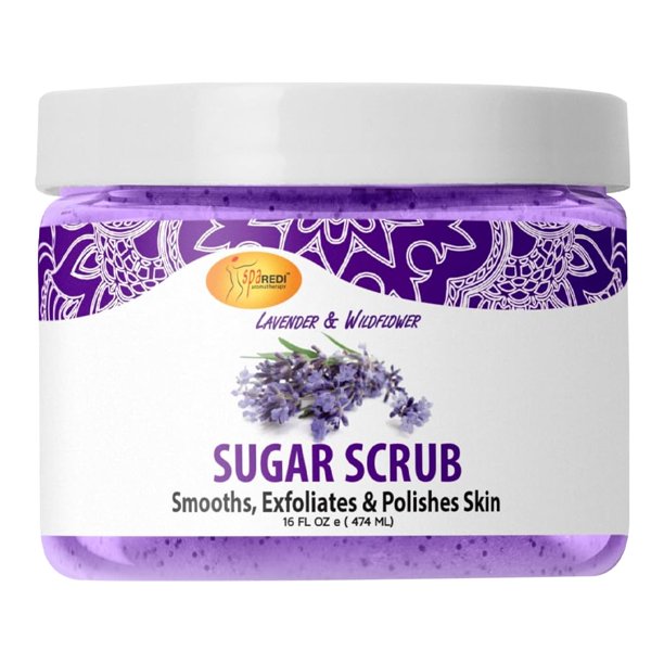 SPA REDI Sugar Scrub - Lavanda y flores silvestres - 16 Oz - Exfoliante hidratante y nutritivo brillo polaco piel suave y fresca - Exfoliante corporal