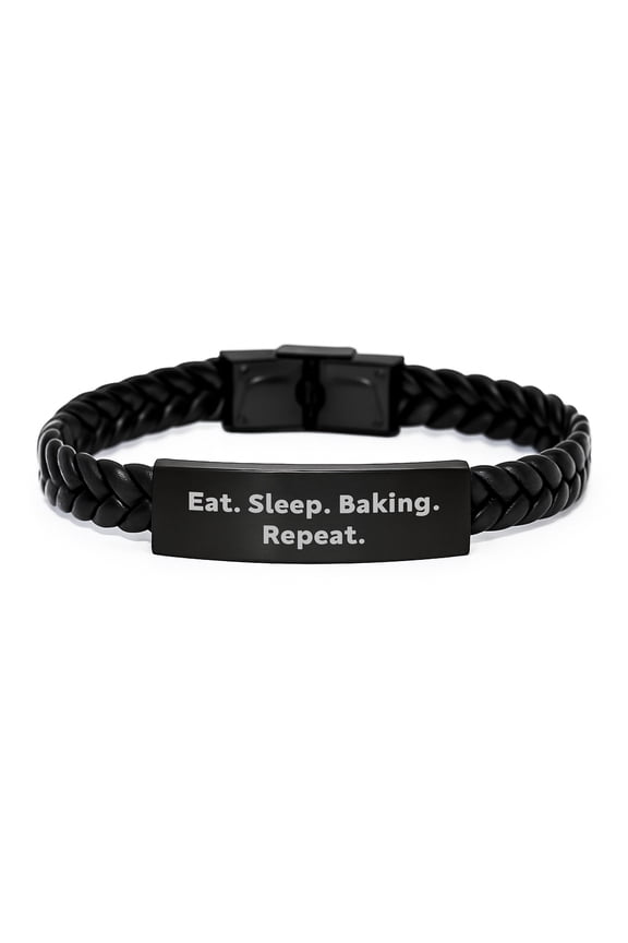 Baking Enthusiast Gifts from Friends for Women - Eat. Sleep. Baking. Repeat. Interlaced Leather Bracelet for Christmas Unique Baking Accessories