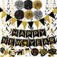 thumbnail image 1 of Famoby Feliz Año Nuevo Banner Pompones Bandera Triangular Guirnalda De Remolinos Banderines Colgantes Para Decoraciones De Fiesta De Feliz Año Nuevo, 1 of 5
