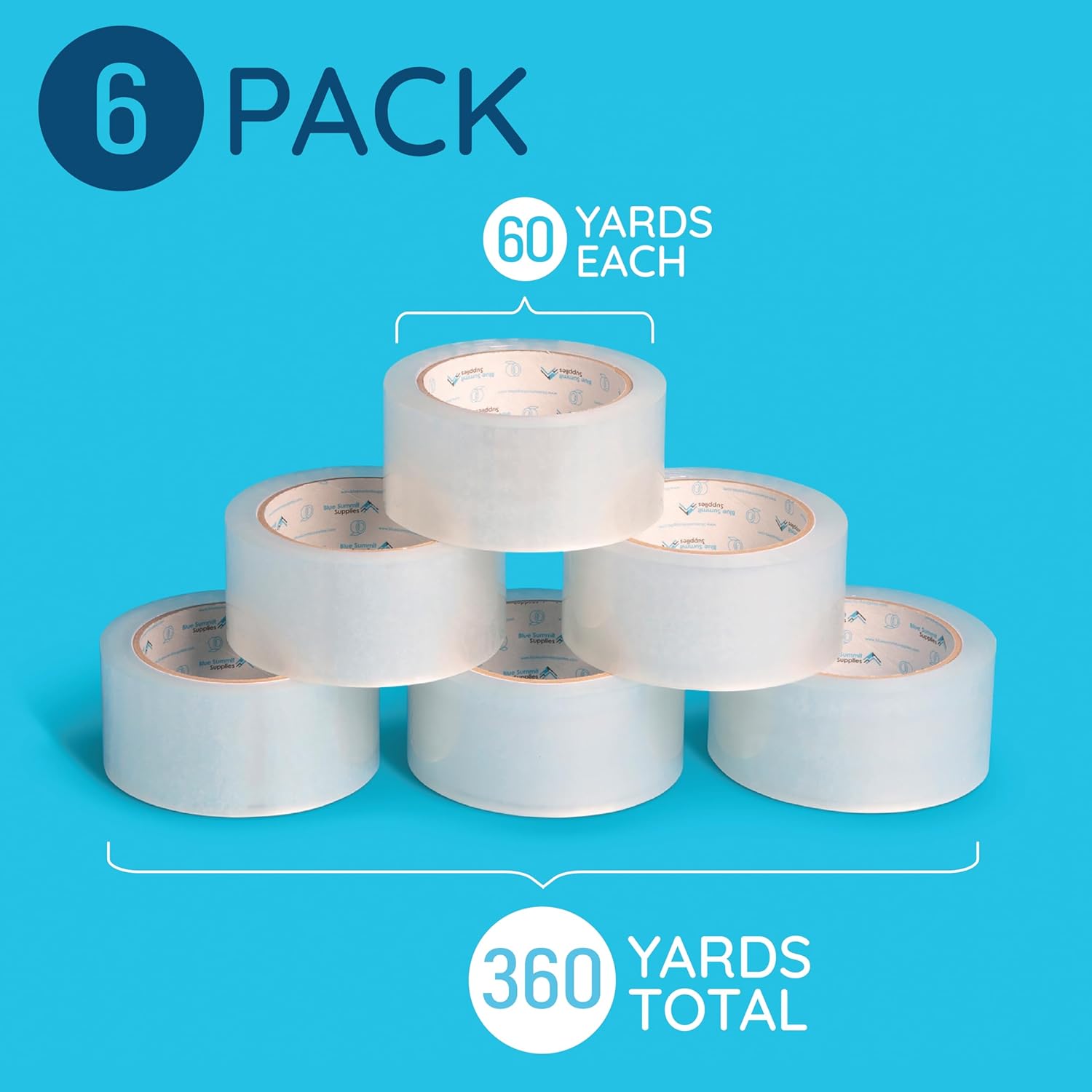 Heavy Duty Packaging Tape, Clear Packing Tape Designed for Moving Boxes, Shipping, Office, and Storage, Commercial Grade 2.7mil Thickness, 60 Yards Length, 360 Total Yards