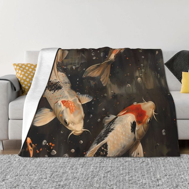 Fotbe Koi Fish Tranquility Manta de Franela con Estampado, Manta Ultrasuave para Cama, Sofá, Auto, Hipoalergénica y Antibolitas-40"x30"