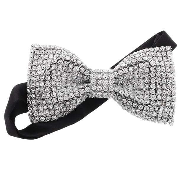 Pajaritas con brillantes diamantes de imitación para hombre, preatadas con lentejuelas y largo ajustable para bodas, fiestas y eventos formales, color plateado