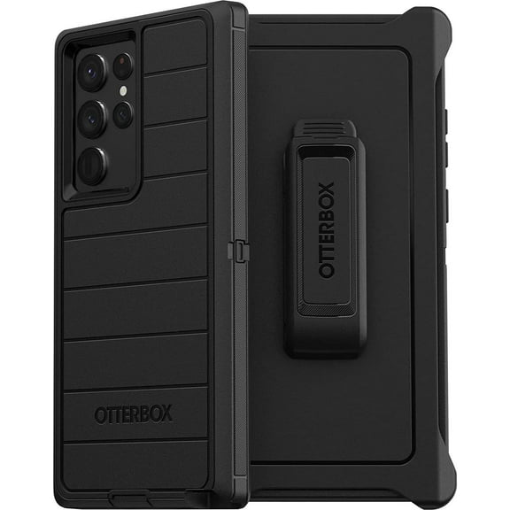 OtterBox Defender Kickstand Holster Cell Phone Case for Samsung Galaxy S22 Ultra, Black