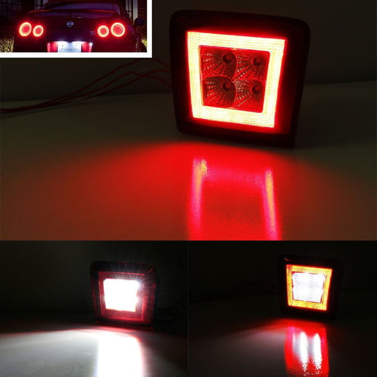 Powered by Red LED as Brake/Rear Fog & White LED as Backup Reverse Lamp iJDMTOY OEM Red Lens LED Rear Fog Light Kit For 2009-up Nissan 370Z & 13-17 Juke Nismo 