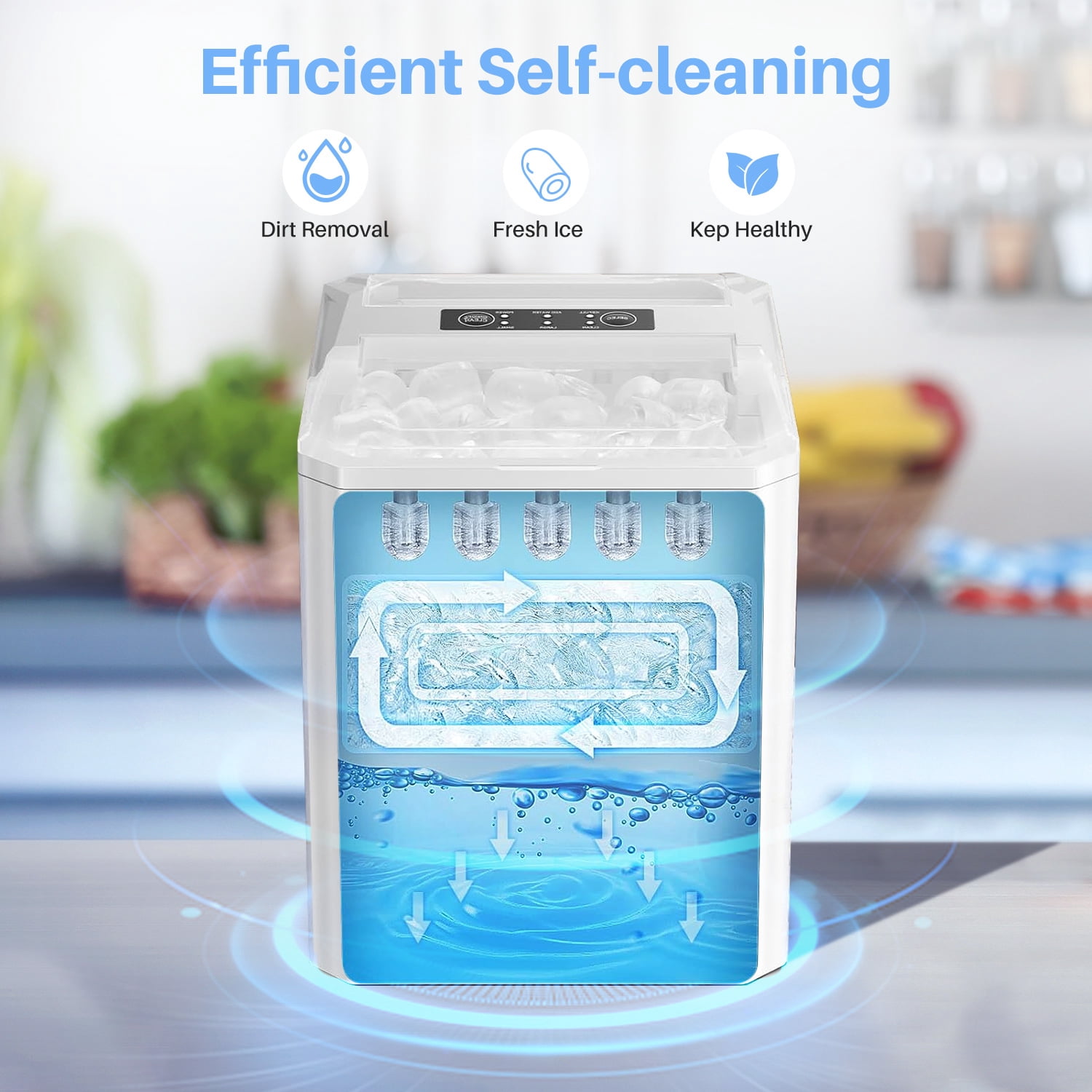 Simenmax Ice Maker, Portable Countertop Icemaker Machine, Self Cleaning Quiet 2 Sizes Bullet Cubes Makers, 9 Cubes in 6 Mins,White