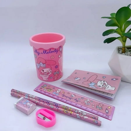 Anime Sanrio Hello Kitty Kuromi Cinnamoroll Stationary Set Cartoon Cute Pencil Book Pen Holder Ruler Study Stationery Gift