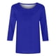 thumbnail image 4 of Blusas Umfun para mujer, cuello redondo liso, manga 3/4, blusa informal versátil, azul oscuro, talla 2XL, 4 of 5