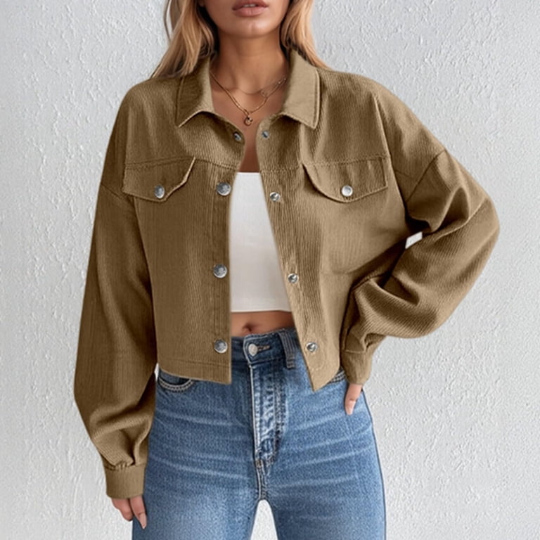 TKLPEHG Women's Cargo Jacket Fall Fashion Cropped Coats Long