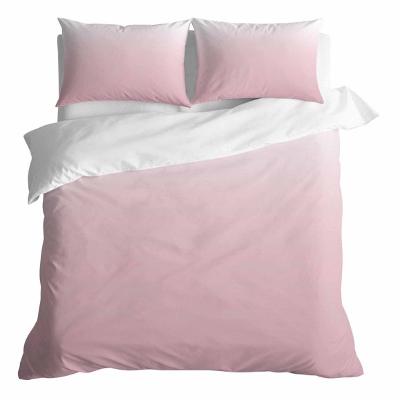 Duvet Cover Queen Size 3 Piece Bedding Set, Pink White Gradient Color Soft Breathable Comforter Cover with 2 Pillow Shams, Ombre Luxury Duvet Covers with Zipper Closure