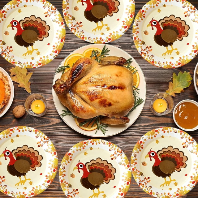 Juego de 10 platos para la cena de Acción de Gracias | Platos de papel desechables para fiestas navideñas, decoraciones de otoño y mesas temáticas otoñales.