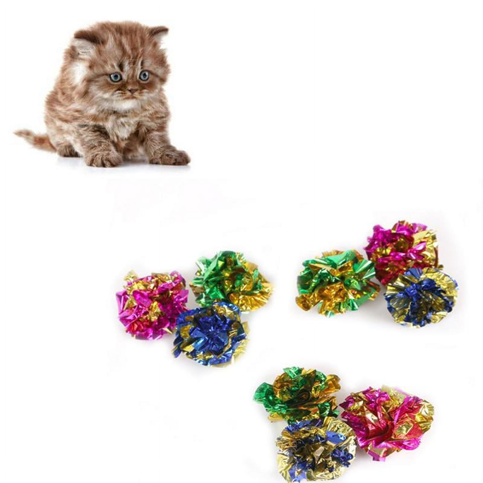 Pack of 12 Colorful Crinkle Foil Balls -Cat Interactive Toy Cat Sound Paper Mylar Balls - image 4 of 6