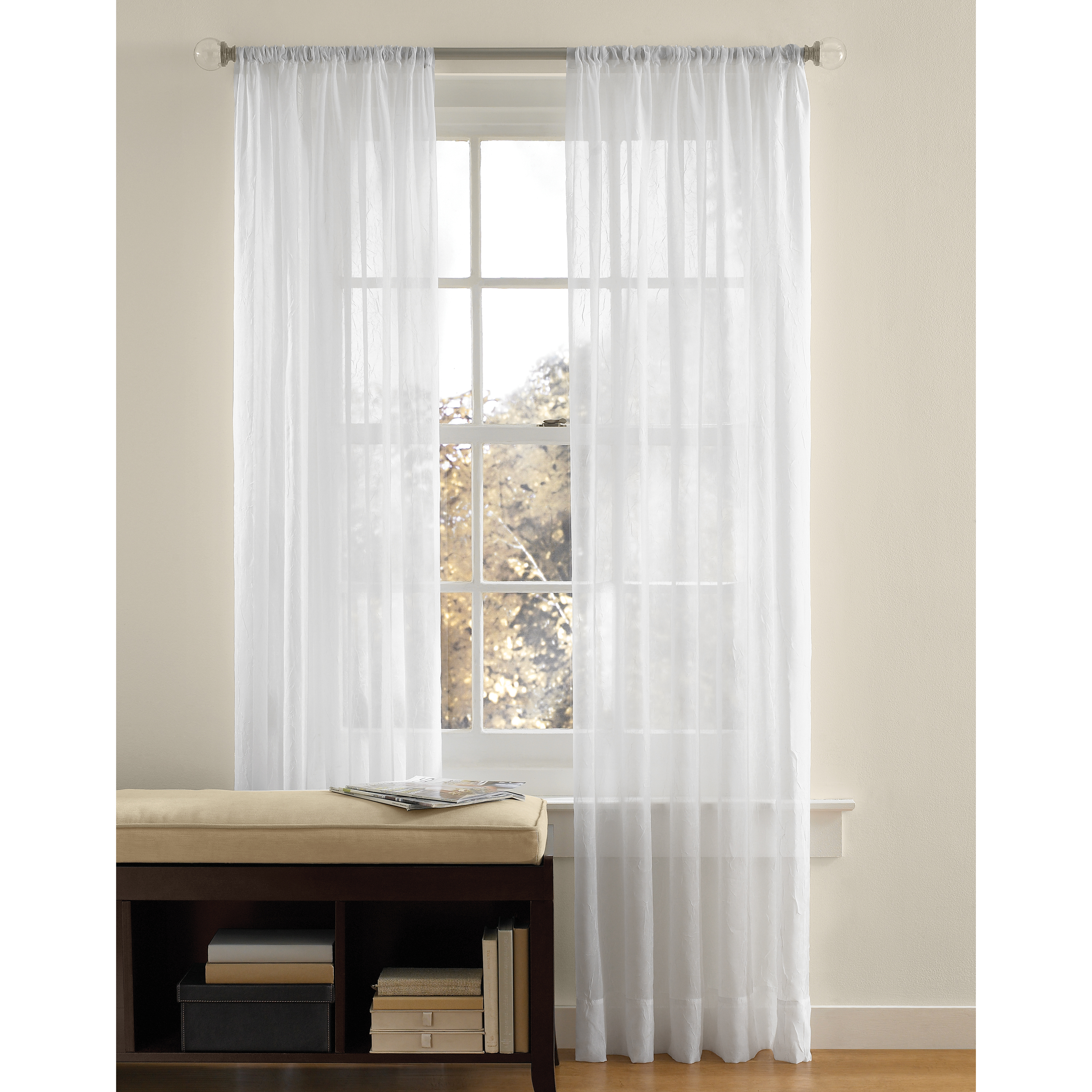 Mainstays Crushed Voile Sheer Curtain, Single Panel, Indoor, White, 51"W x 108" L, Adult