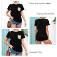 thumbnail image 4 of Blusa de manga corta con cuello redondo y bolsillo con lentejuelas, blusa tipo túnica informal para mujer, verano, negro, XXL, 4 of 5
