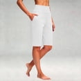 thumbnail image 5 of Women's Knee Length Bermuda Yoga Shorts, High Waisted Loose Wide Leg Summer Shorts with Pockets, Stretchy Athletic Gym Shorts for Casual Workout Daily Wear White XL, 5 of 5