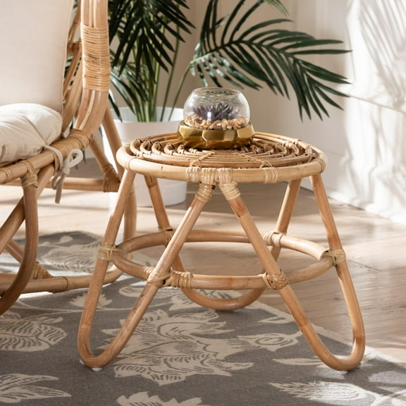 bali & pari Jacinda Modern Bohemian Natural Brown Rattan End Table