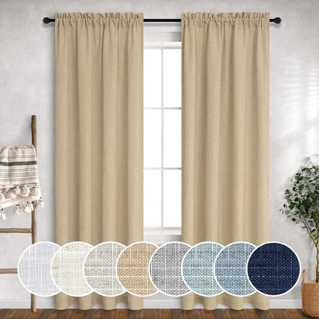 Tan Curtains 96 Inches Long for Living Room Dining 2 Panel Rod Pocket Semi Sheer Linen Drape Burlap Primitive Neutral Rustic Decor Light Filtering Brown Curtain for Bedroom Cafe Khaki Camel 8 Ft 52x96