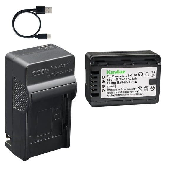 Kastar 1-Pack Battery and AC & USB-C Charger, Compatible with Panasonic VW-VBK180 VW-VBL090 VW-VBL180 HC-V10 HC-V100 HC-V500 HC-V700 HDC-SD40 SD60 SD90 HDC-TM40 TM80 TM90 SDR-H100 SDR-S50 SDR-T50