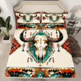 thumbnail image 2 of Homewish Vinatage Bull Skull Twin Sheet Sets,Retro Bohemain Tribal Twin Fitted Sheet,Beige Cyan Orange Flat Sheet For Boys Kids,Breathable Home Decor,3pcs, 2 of 7