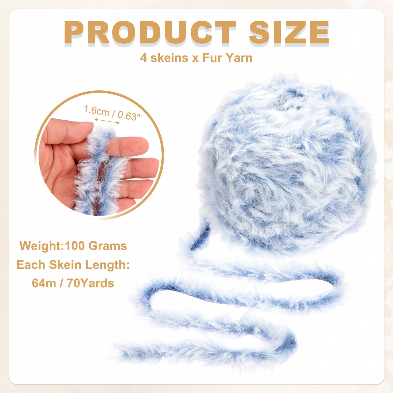 Uxcell Fur Yarn, Soft Plush Fluffy Chunky Polyester Faux Fur Eyelash Yarn for Crocheting Hand Knitting Blanket Hats Crochet Crafting Blue White