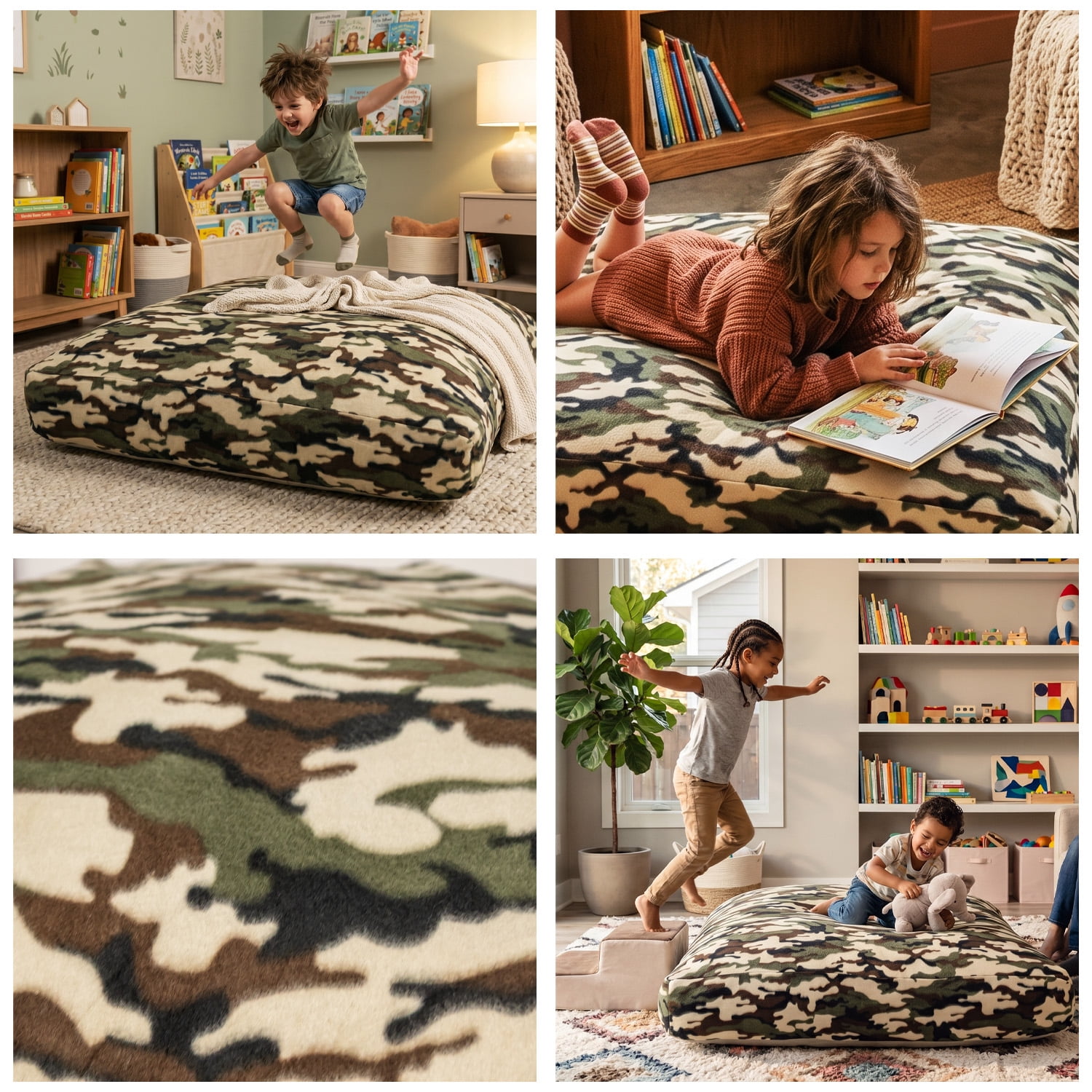 36" x 36" Sensory Crash Pad for Kids & Adults, Soft Fleece Landing Mat with Foam Blocks, Non-Slip Bottom, Removable Washable Cover for Jumping Playing Relaxing