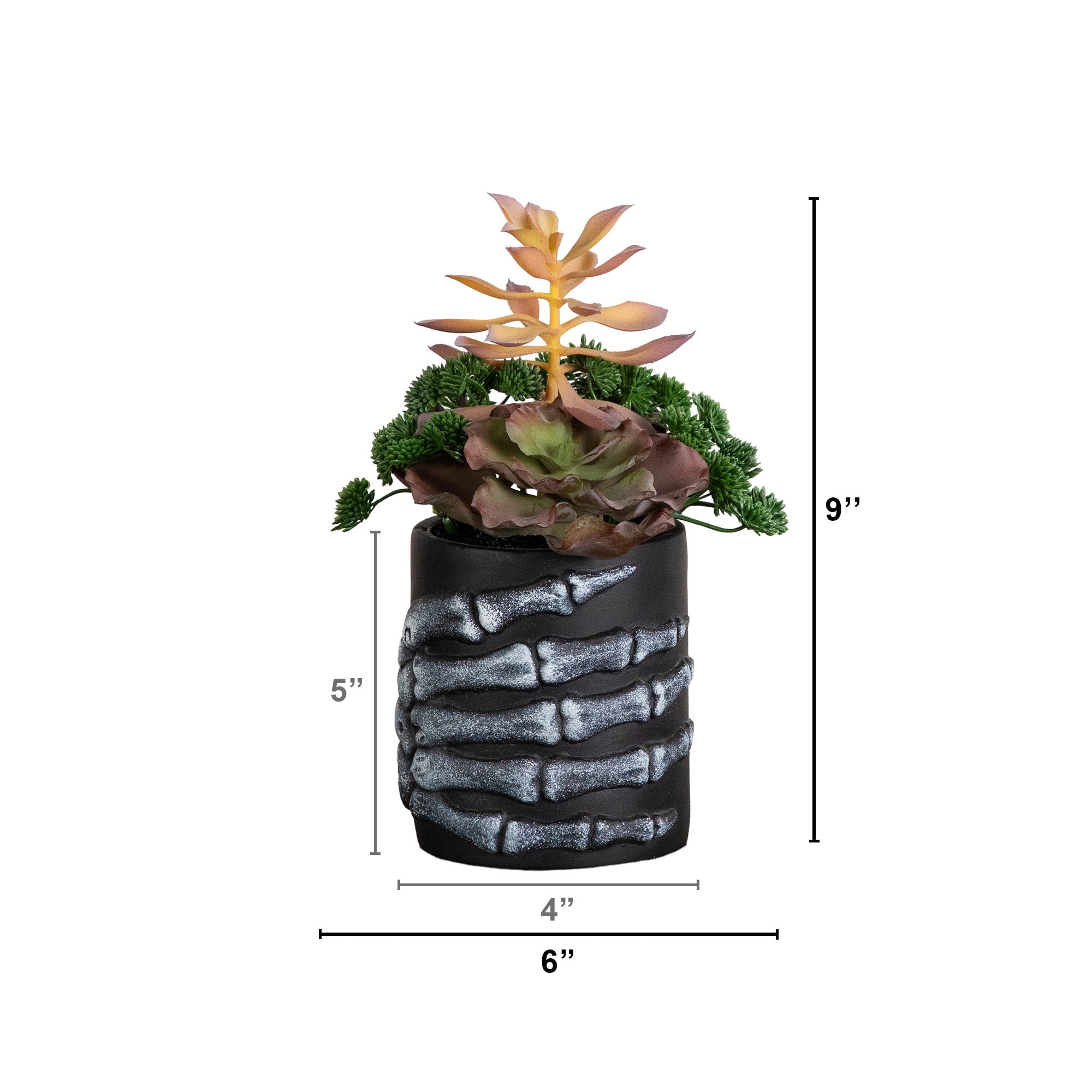9in. Artificial Halloween Succulent Garden in Skeleton Hand Planter