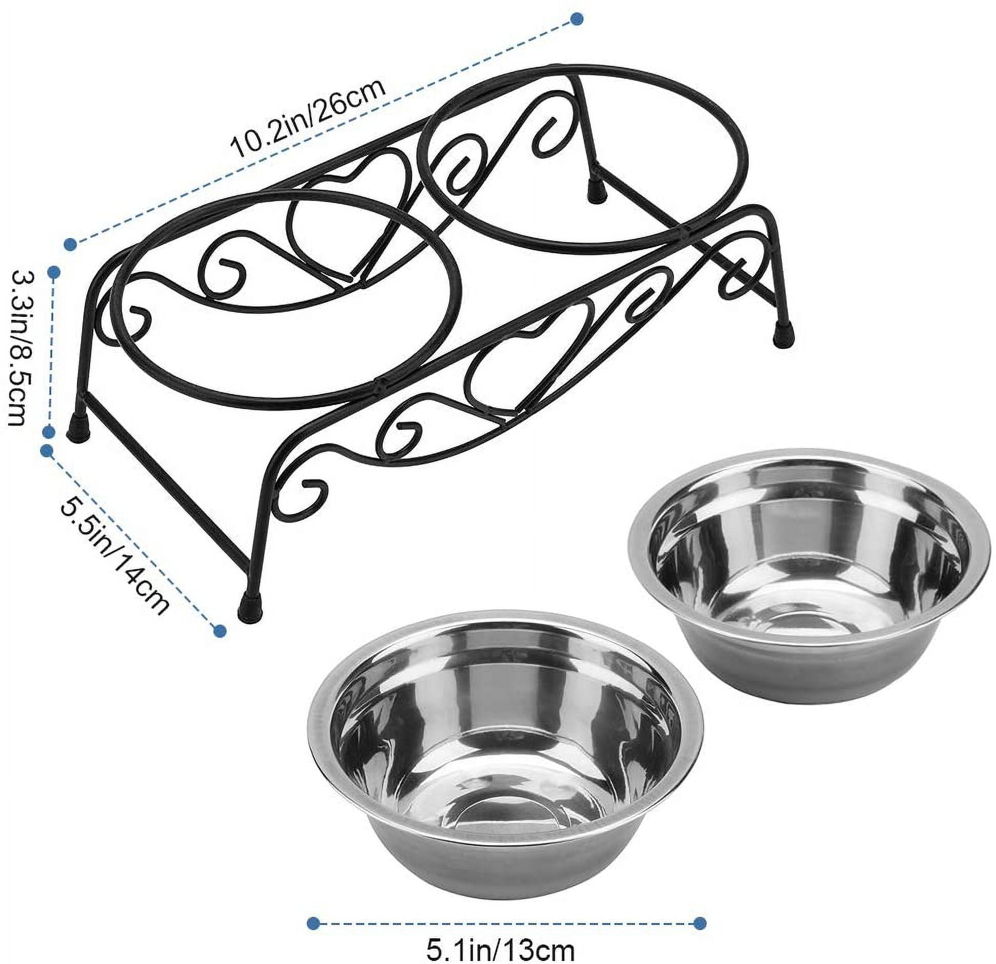ABCISI Raised Pet Bowls, Stainless Steel Double Dog Cat Food Water Bowls, Feeder Dishes Shelf Stand, Retro Iron Elevated Pet Bowl Stand for Family, 10.2 X 5.5 X 3.3