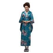 THY COLLECTIBLES Women's Silk Traditional Japanese Kimono Robe/Bathrobe / Party Robe (Lake Blue)