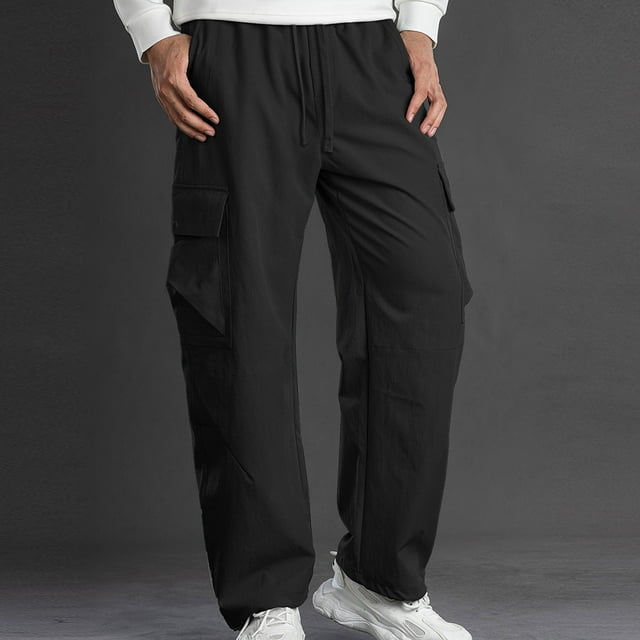 Ceisia Men Solid Color Breathable Elastic Waist Drawstring Pants All Occasion Gift Casual Trousers