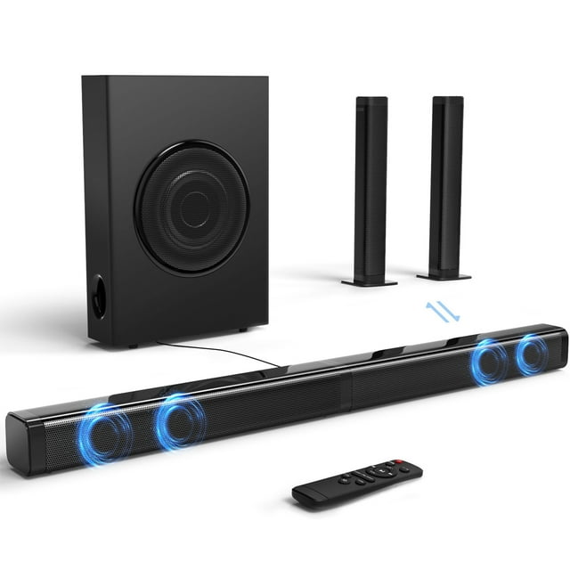 Barra de Sonido con Subwoofer, 2.1 Canales Separables, 200 W, para TV, Cine en Casa, Bluetooth/HDMI-ARC/Auxiliar/Opt, Sonido Envolvente 3D
