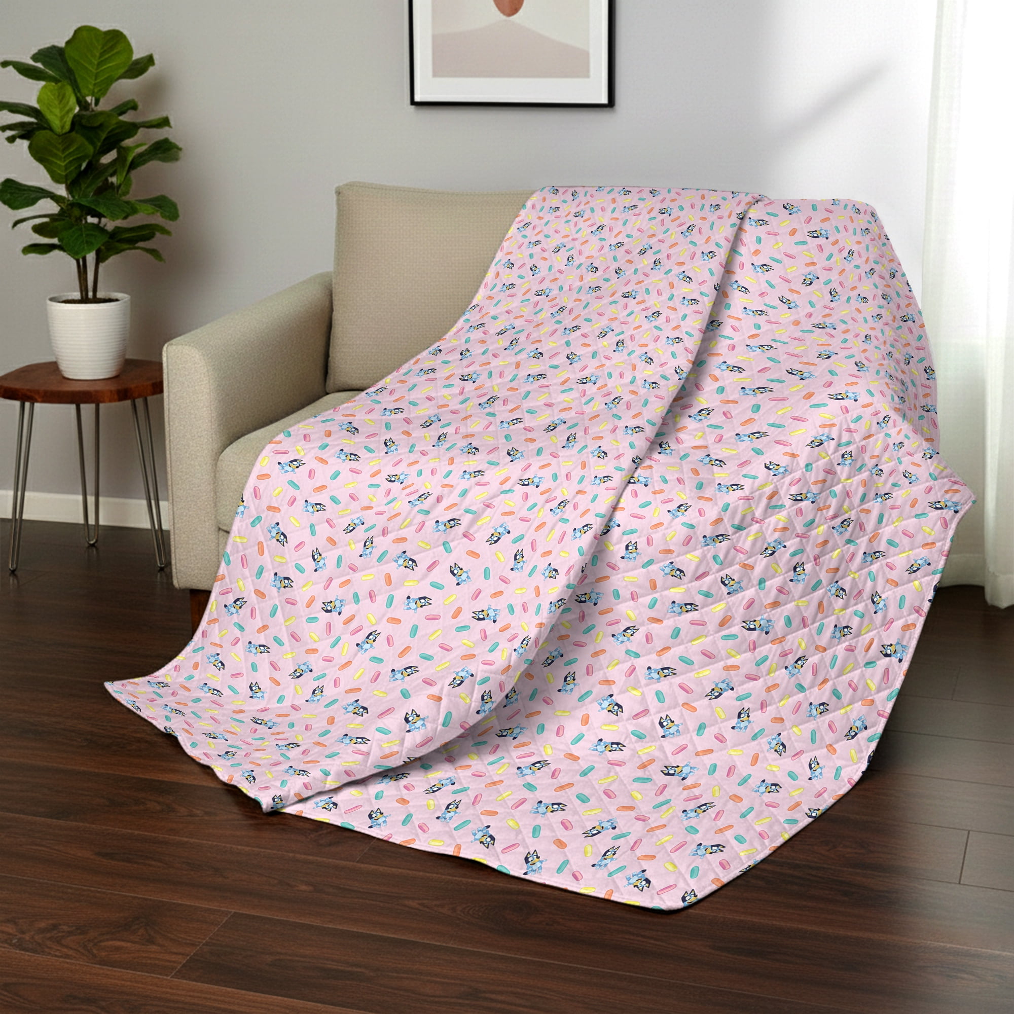 Bluey Balloon Celebration Quilted Throw Blanket 60x80 inches, Kids Character Bedding