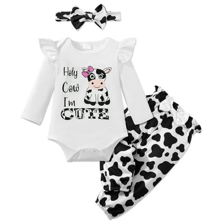 

Clearance! Newborn Baby Girls Long Sleeve Ruffle Romper Letter Bodysuit Leopard Print Pants Headband Clothes Set