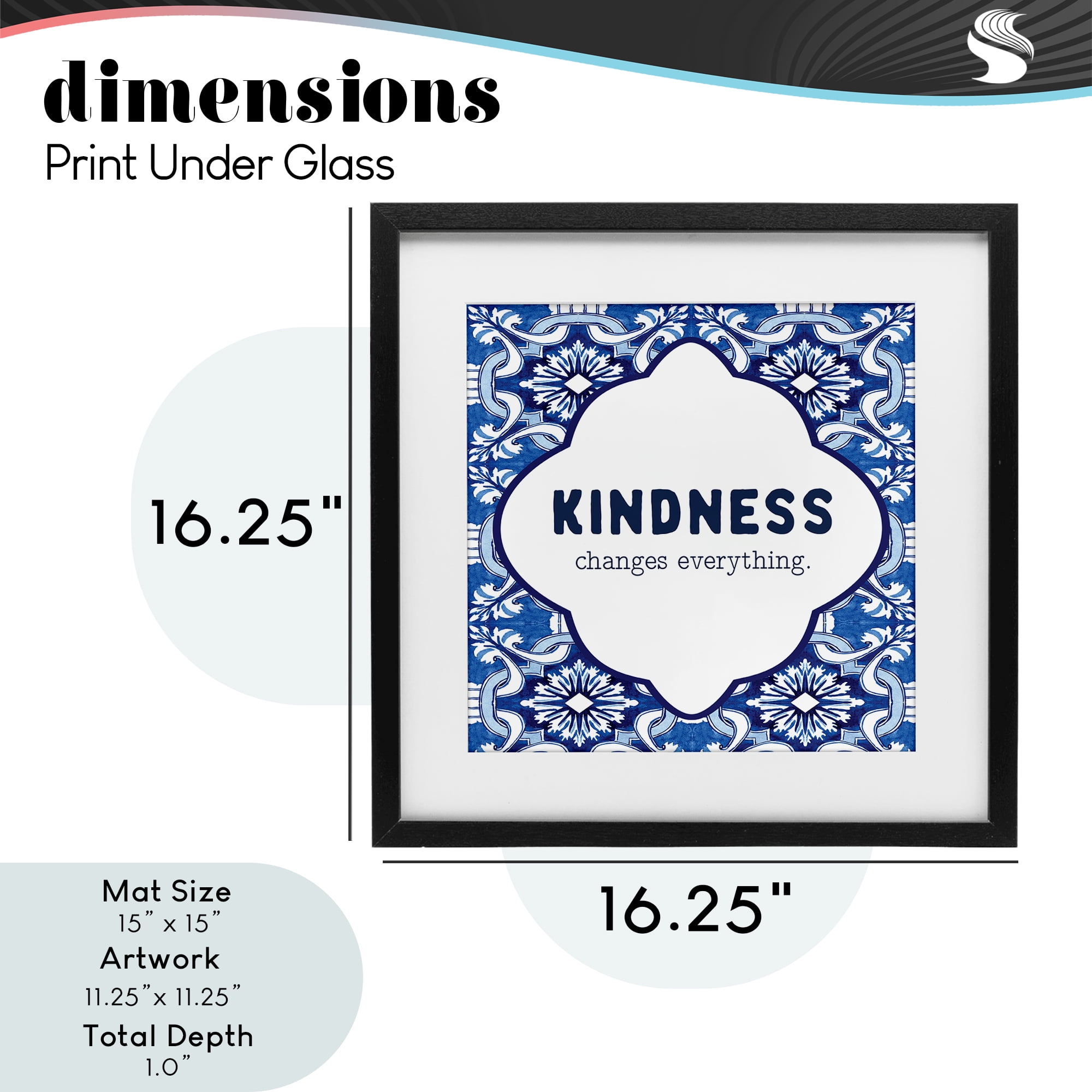 Patterned Kindness Changes Everything Black Framed Print Under Glass, design by Lettered and Lined