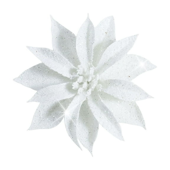 4-Inch Christmas Glitter Flowers Christmas Tree Ornaments Shining Artificial Poinsettia Christmas Flowers Decoration for Xmas Holiday Wedding Wreath Party Floral Decorations(White)