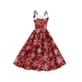 thumbnail image 3 of KelaJuan Women Christmas Dress Snowflake Print Double Spaghetti Strap Sleeveless A-line Dress Big Swing Holiday Cami Dress, 3 of 6