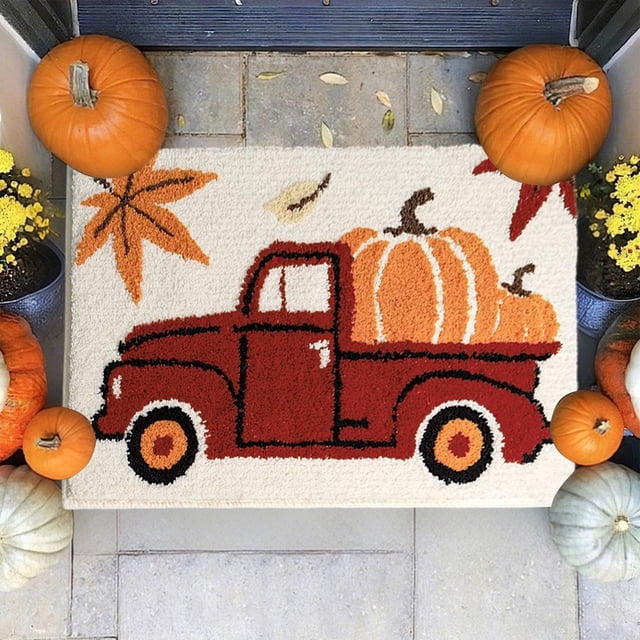PEONAVET Fall Pumpkin Bathroom Rug Non-Slip Washable Bath Mat Small Tufted Carpet Area Rug for Bedroom Bathroom Thanksgiving Halloween Decorations