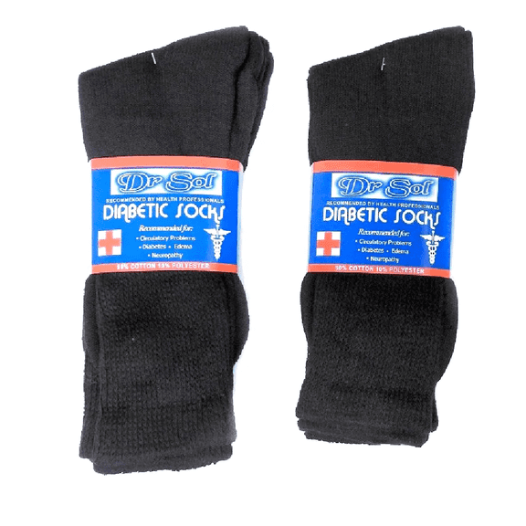 Dr. Sol 6-Pair Men’s Diabetic Crew Socks Size 10-13 – 90% Cotton Non-Binding Seamless Socks – Recommended for Circulation, Edema, Neuropathy, and Diabetes – Black Therapeutic Sock Pack
