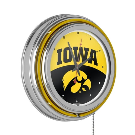 University of Iowa Chrome Double Rung Neon Clock - Logo