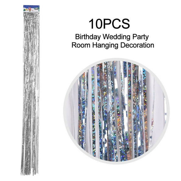10Pcs Birthday Wedding Party Foil Tinsel Fringe Curtain Doorway Room Hanging Decor (Silver)