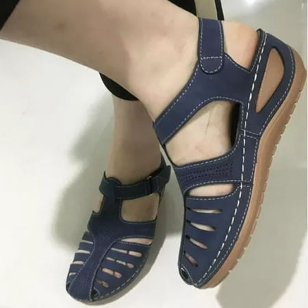 

Dezsed Women s Wedges Sandals Clearance Soft Leather Closed Toe Vintage Anti-Slip Sandals For Women High-quality Black 36