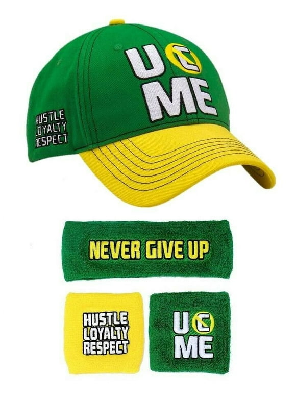 John Cena Green Yellow Earn The Day Baseball Hat Headband Wristband Set