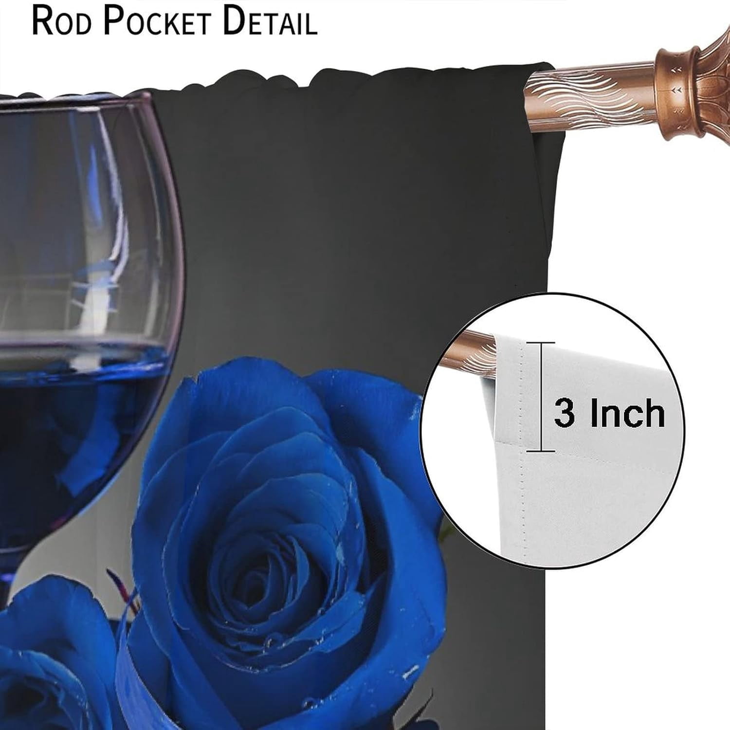 Blue Rose Wine Curtains Romantic 3D Rose Wine Glass Blossom Floral Flower Petals Valentines Curtain with Rod Pocket for Bedroom Living Room Drapes Window Treatments 2 Panels Set 84x84in
