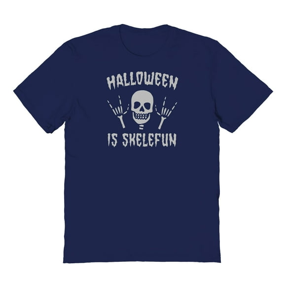 Halloween Halloween Is Skelefun Graphic Navy Men's Cotton T-Shirt